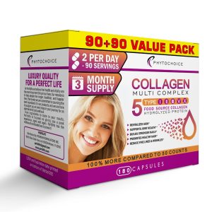Multi Collagen Peptides-180 Capsules-Type I,II,III,V,X Anti-Aging Collagen Pills.