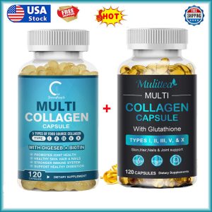 2xMulti Collagen Peptides 120 Capsules-Type I,II,III,V,X Anti-Aging Collagen Cap.