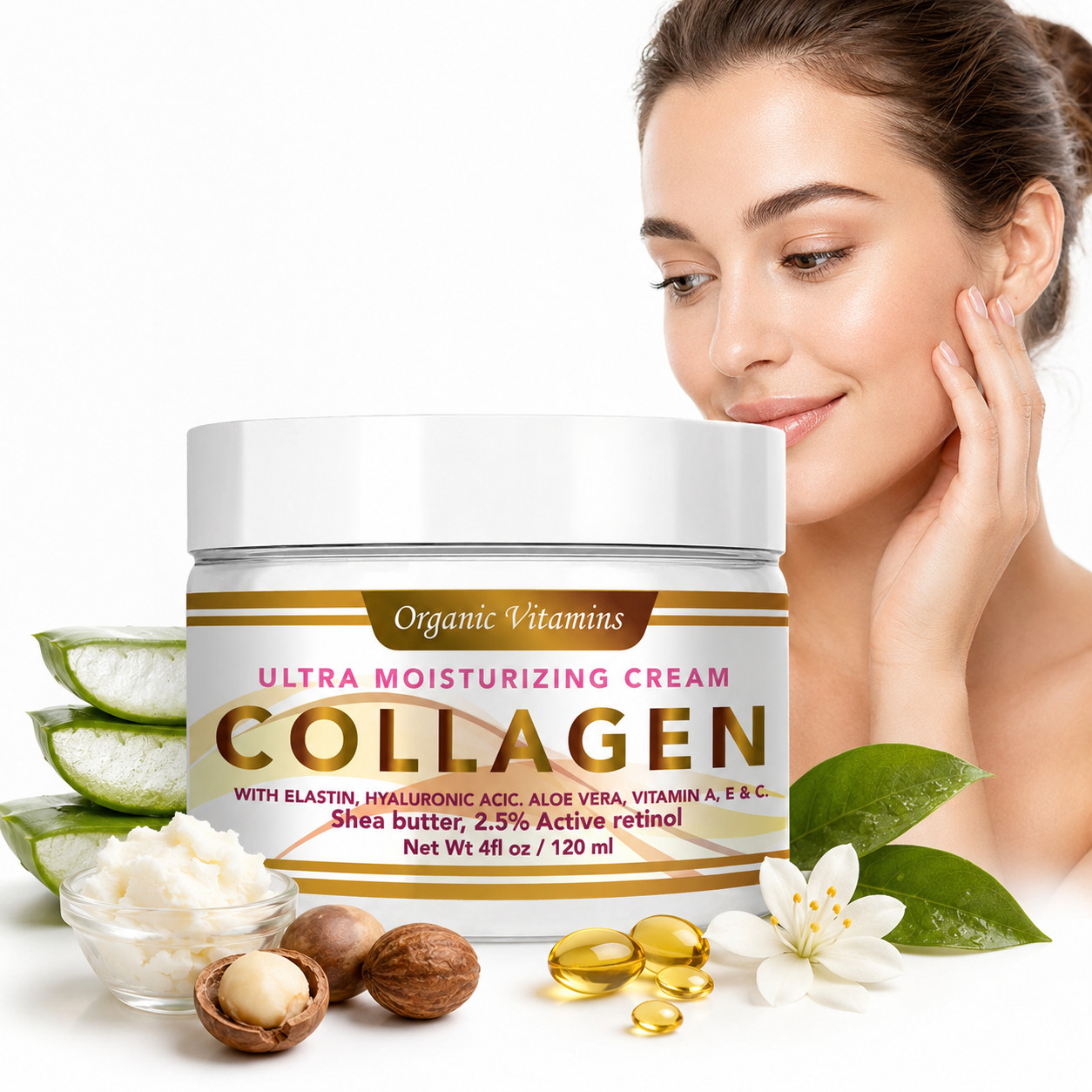 Hyaluronic Acid Collagen Retinol Face Cream Vitamin C Wrinkle Remover 4fl oz & c.