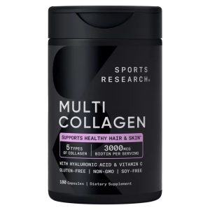 Sports Research Multi Collagen 180 Capsules with Biotin, Hyaluronic Acid & Vitamin C.