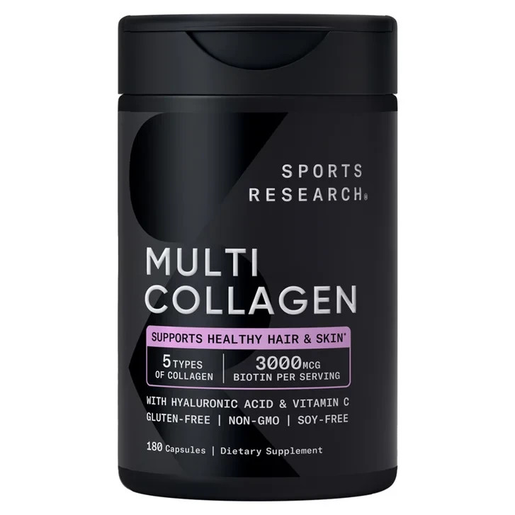 Sports Research Multi Collagen 180 Capsules with Biotin, Hyaluronic Acid & Vitam.