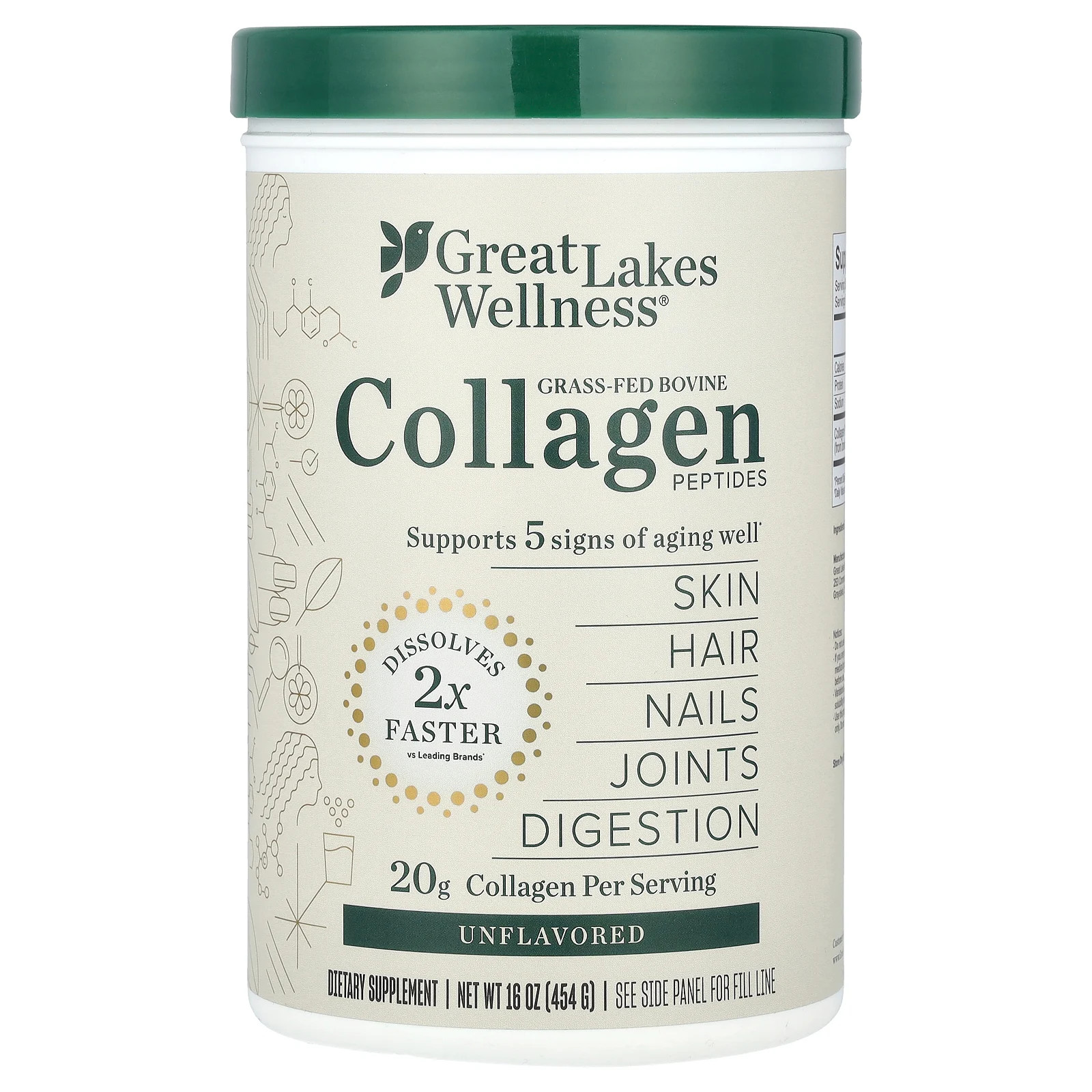 Grass-Fed Bovine Collagen Peptides, Unflavored, 16 oz (454 g).
