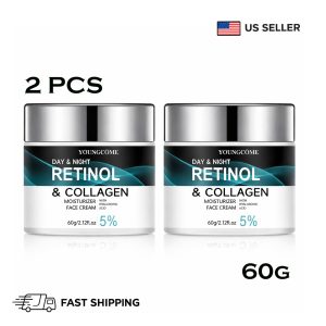2 PACK Day And Night Retinol & Collagen Moisturizer Face Cream W Hyaluronic Acid.