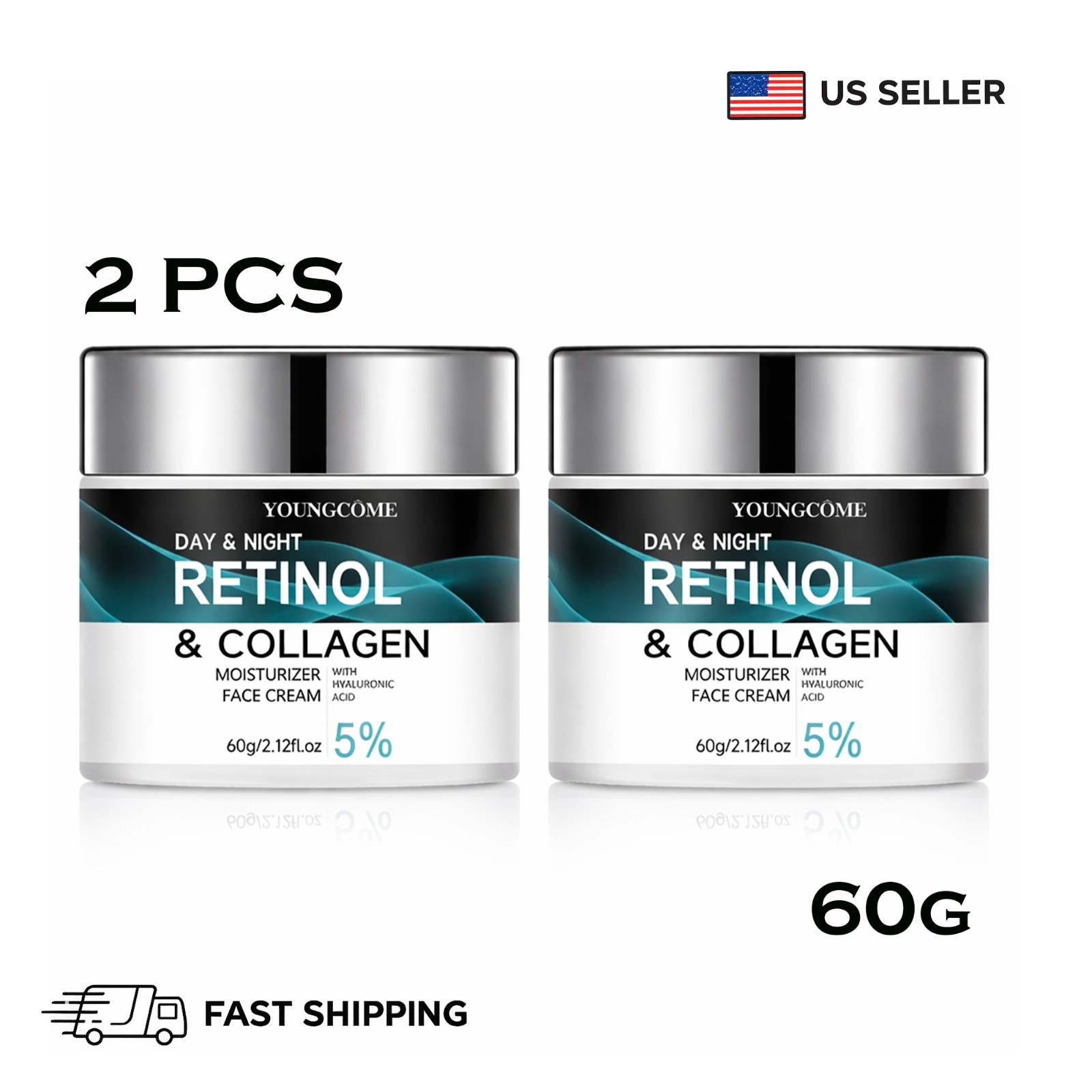 2 PACK Day And Night Retinol & Collagen Moisturizer Face Cream W Hyaluronic Acid