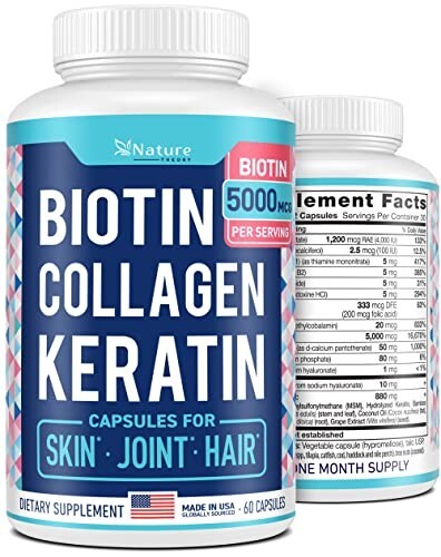 Biotin, Collagen & Keratin Capsules for Hair, Skin, Joint, 5000mcg SEALED