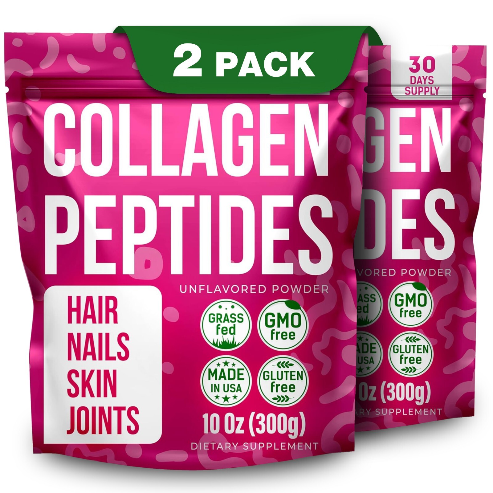 2 Pack Collagen Peptides Powder Hydrolyzed Types I III Keto Grass Fed 20oz Total.