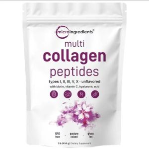 Micro Ingredients Multi Collagen Peptides Powder – Types I,II,III,V,X, 1lb.