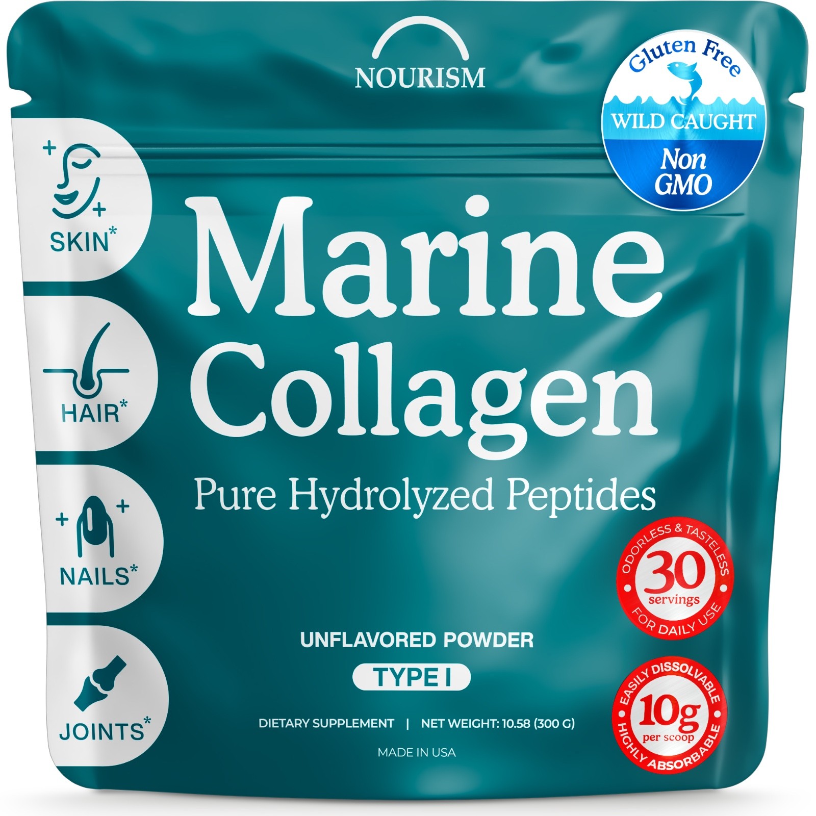 Marine Collagen Powder Hydrolyzed Type I 10.58oz Wild Caught Fish Peptides.