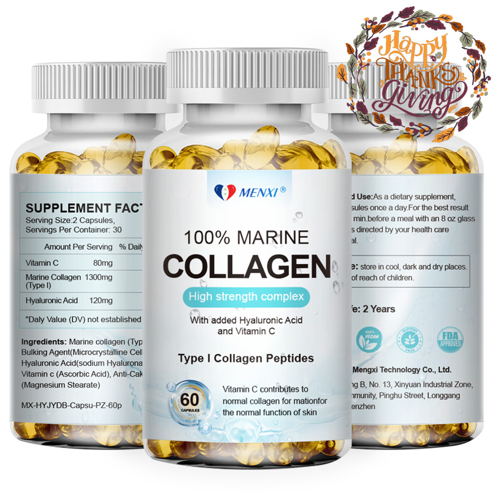 Hydrolysed Type 1 Marine Collagen Capsules 1500mg For Skin, Nail Hair Health.