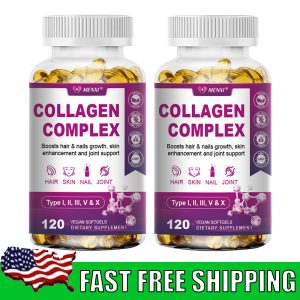 2 Packs Collagen Peptides Pills Types I, II, III, V, X Anti-Aging Skin Capsule.