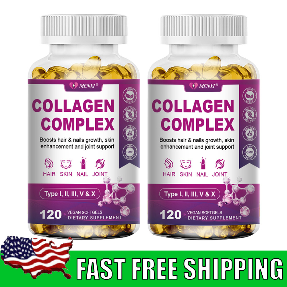 2 Packs Collagen Peptides Pills Types I, II, III, V, X Anti-Aging Skin Capsule.
