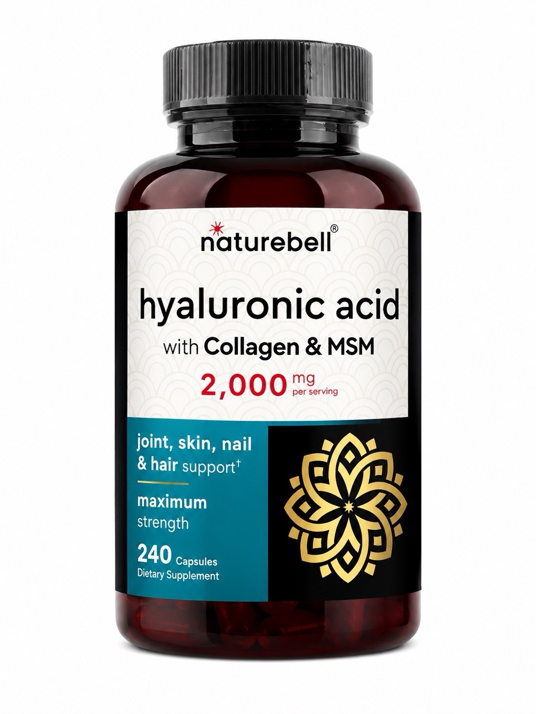 NatureBell Hyaluronic Acid 2000mg Collagen MSM 240 Caps Skin Hair Joint.
