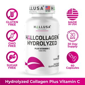 Hydrolyzed Collagen Capsules 1000mg with Vitamin C, Anti Aging Support, 60 Count.