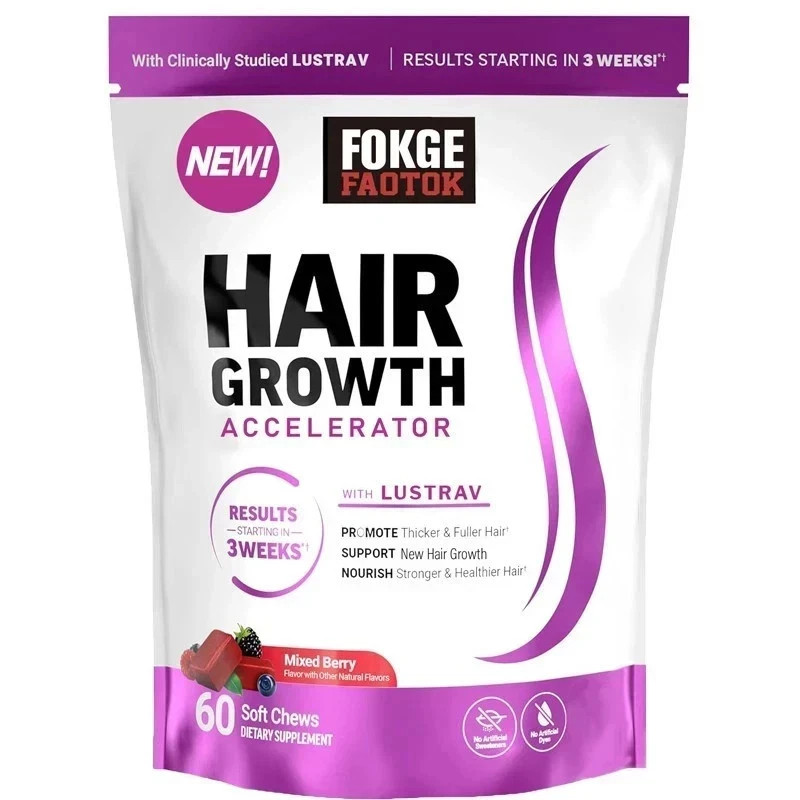 Hair Growth Soft Chews Thicker Stronger Hair 60 Mixed Berry Reduce Wrinkles.
