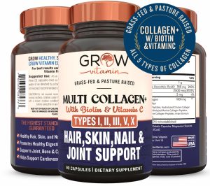 Grow Vitamin Multi Collagen+ Types I II III V X | Biotin & Vitamin C | 90 Caps.