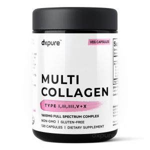 Multi Collagen Peptides Types I,II,III,V,X – 1600mg – 120 Capsules.