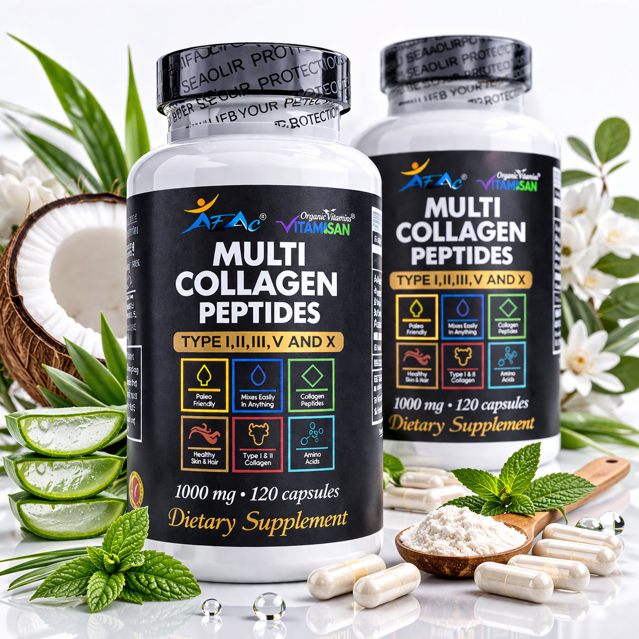 Collagen multi Peptide Capsules 240 Vitamins Colagen hydrolizate Anti Aging skin.