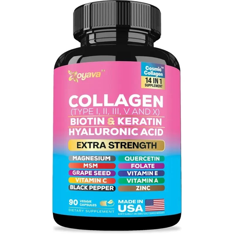 NEW Beauty Collagen Complex Type I II III V X Biotin Keratin 90 Caps.