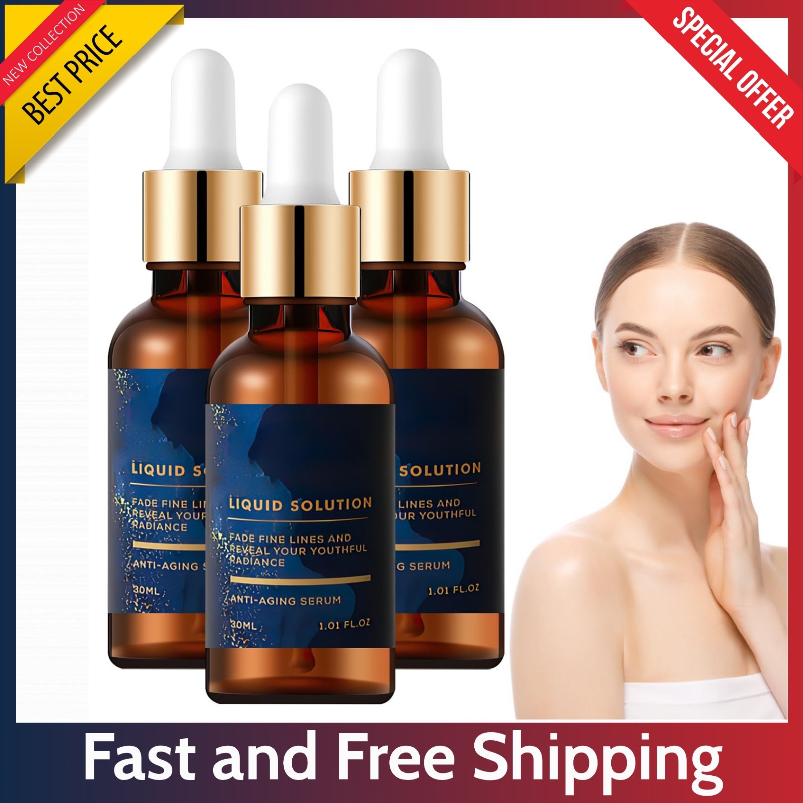 3 Pcs Liquid Facial Serum – Anti-Aging, Boost Collagen, Smooth Lines & Wrinkles..