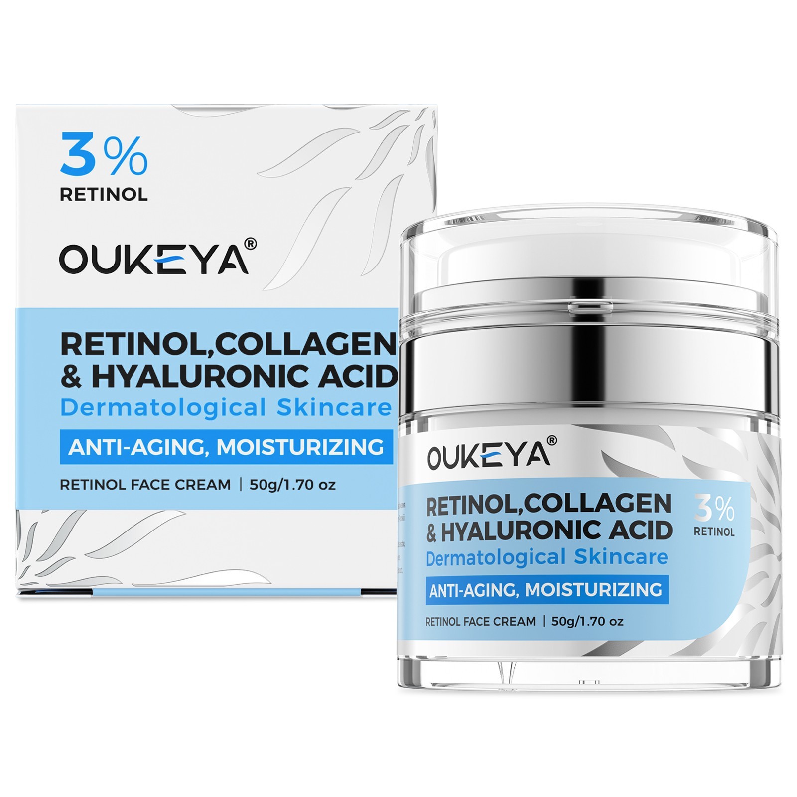 OUKEYA Retinol Face Cream Anti Ageing Wrinkle + 5% Hyaluronic Acid Moisturiser.