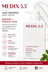 2 Pack Medix 5.5 Retinol +Ferulic Acid Body Cream Age Rewind Fragrance Free 15oz.