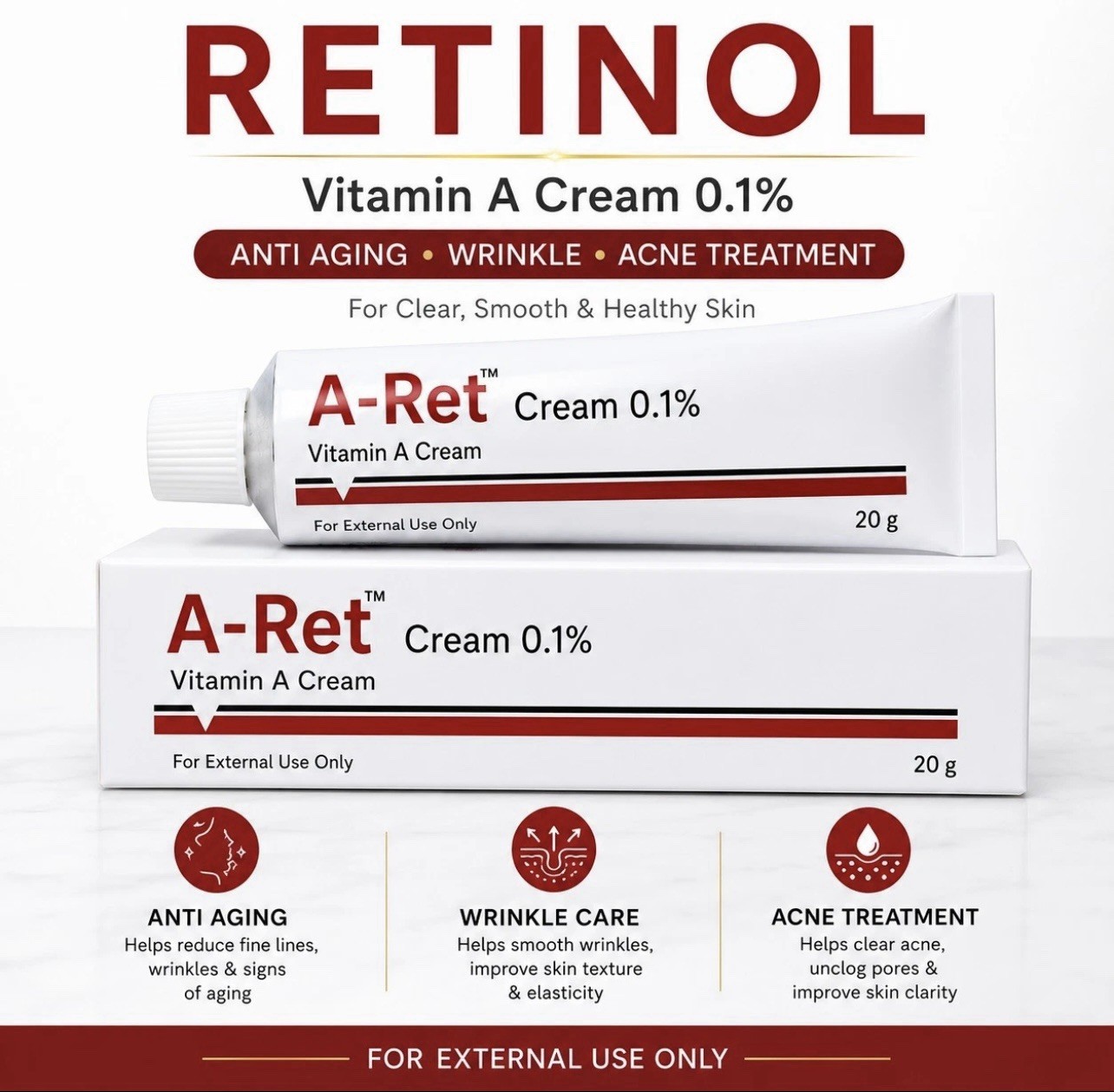 Retinol Gel 0.1 Vitamin a Repairs Fine Lines & Wrinkles, Scar Treatment, Age 20g.