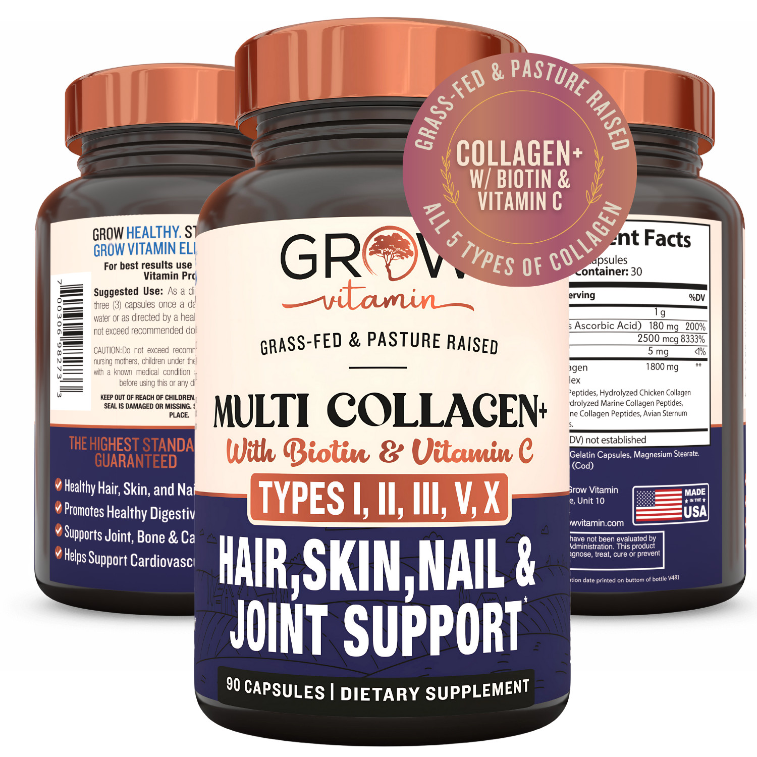 Nutrivein Multi Collagen Pills with Biotin Capsules – Hair, Skin, Nails, Bones.